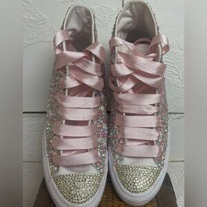 Pink Crystal Embellished Women's Sneakers